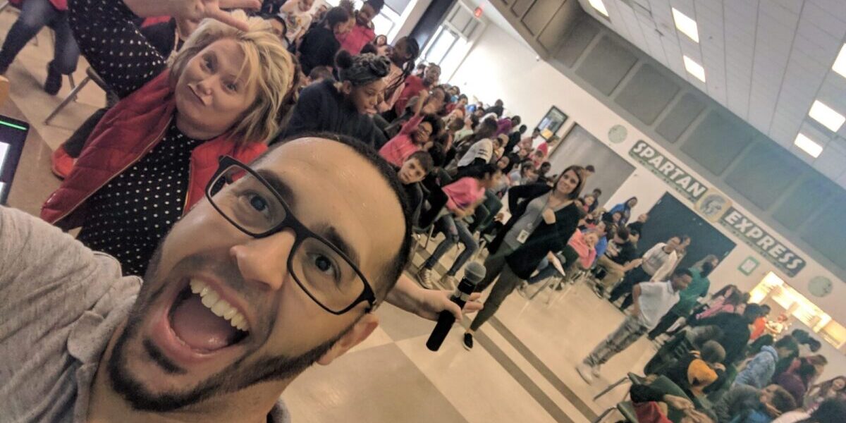 Group Selfie with South View Upper Elementary School with Youth Speaker and principal Mary Eddie Cortes, youth speaker, at South View Uppoer Elementary School