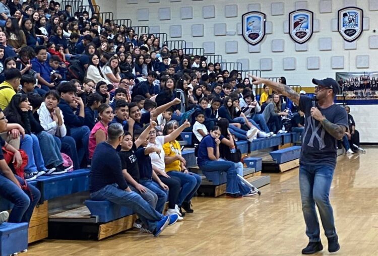 Motivational Youth Speaker presenting school assembly program at Fabens Middle School Texas Motivational Youth Speaker Eddie Cortes presenting at Fabens Middle School Assembly in Texas