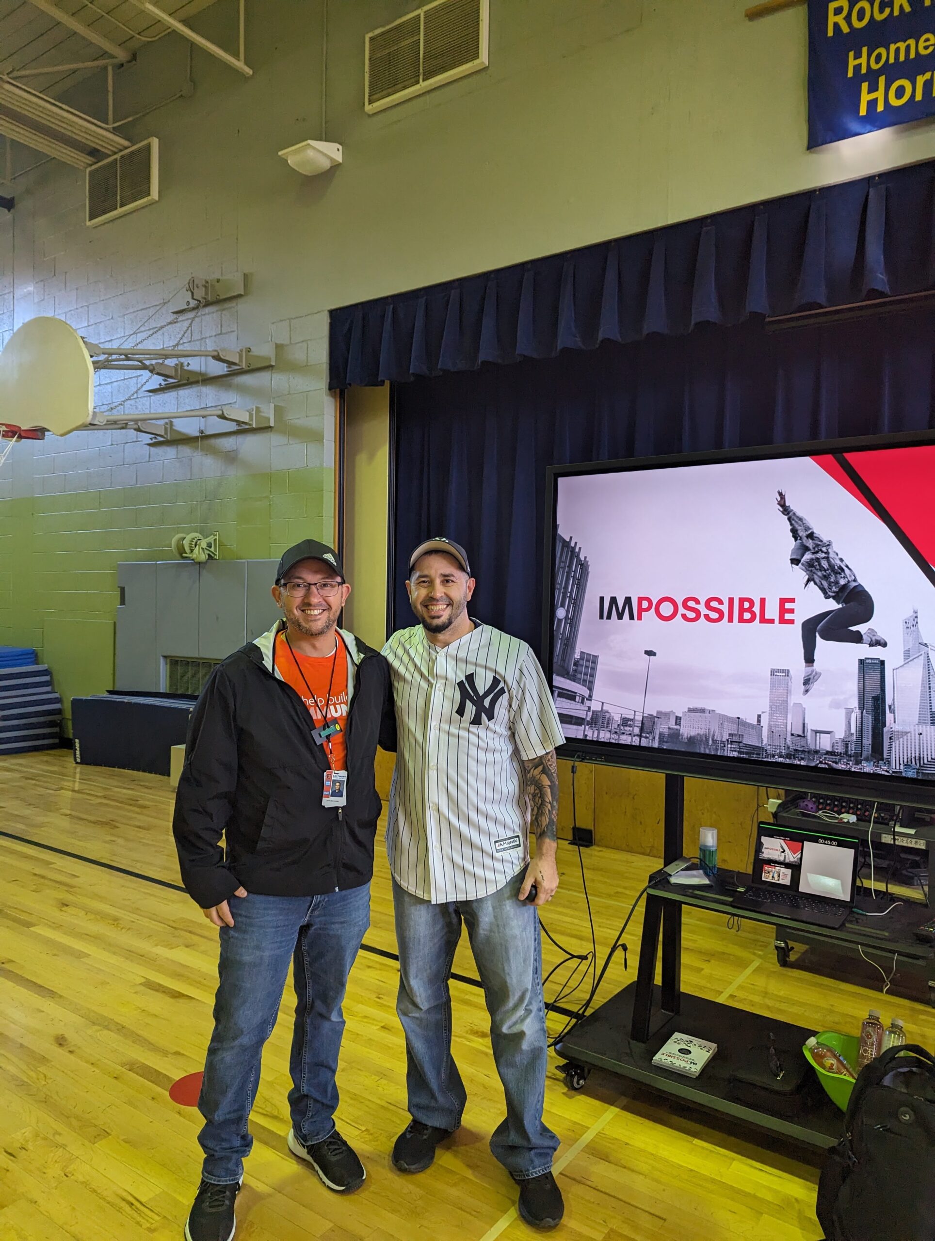 Motivational Youth Speaker Eddie Cortes at Rock Island Elementary with Principal John Reichmann